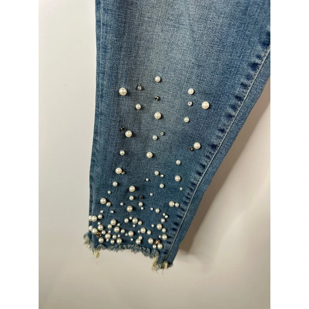 Pilcro Hyphen Pearl Mid-Rise Relaxed Boyfriend Jeans 25 Petite Embellished Crop - Picture 15 of 16